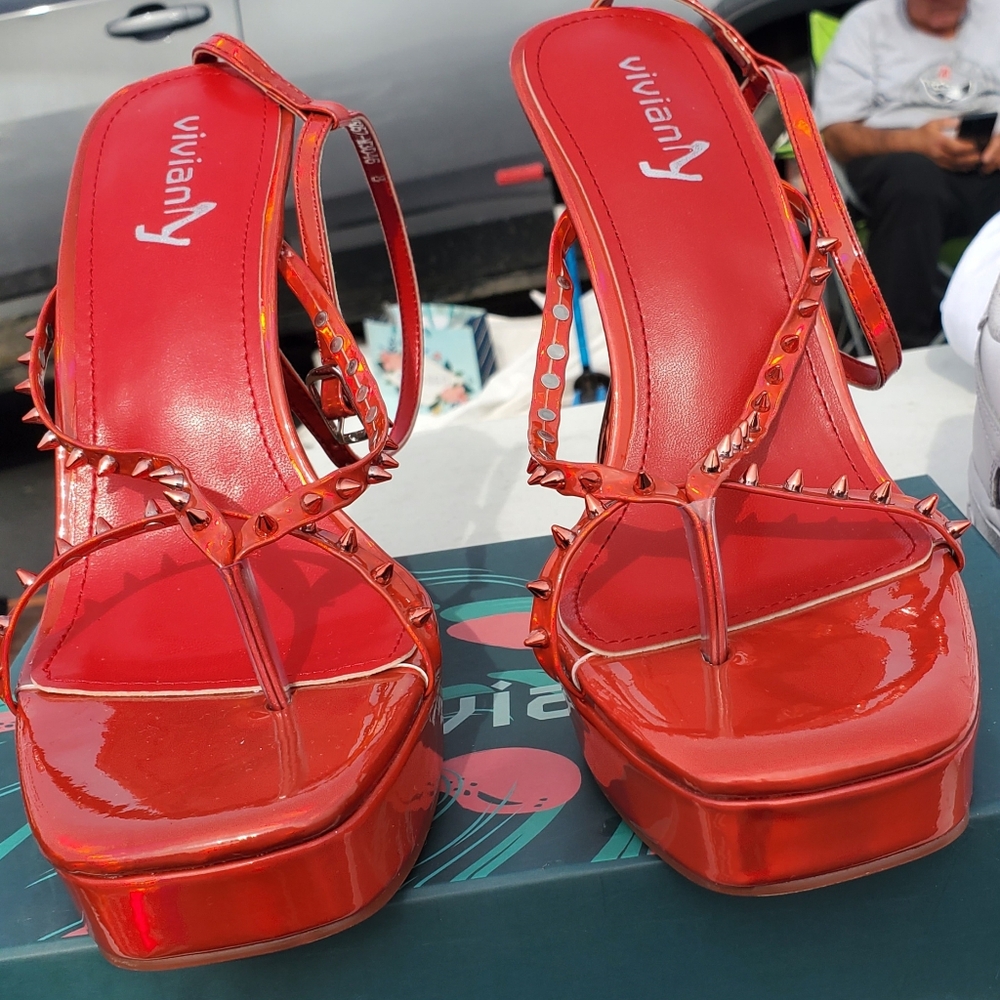 Viviany Red Platform Sandals